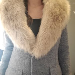 Badgley Mischka wool blend faux fur collared dress jacket L